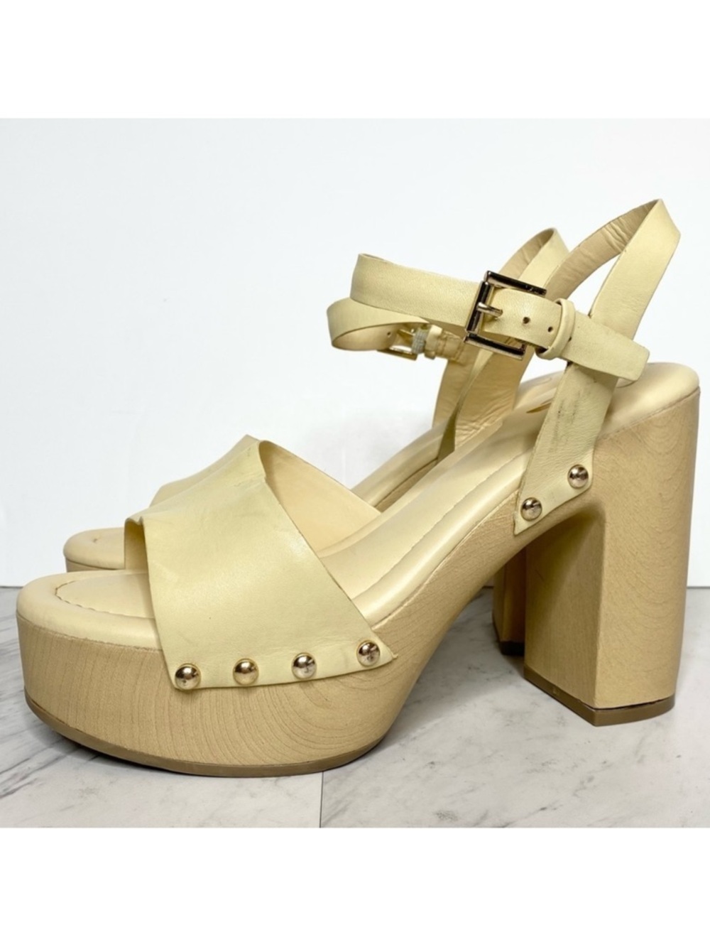 Franco Sarto Wally Yellow Leather Platform Heeled Sandal 9M